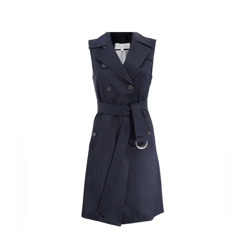 VERONICA BEARD Navy SoCal Belted Trench Dress Double Breasted Vest Blazer 6 S/M